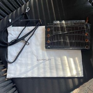 Hammitt Black Croc-Embossed Clutch wallet crossbody